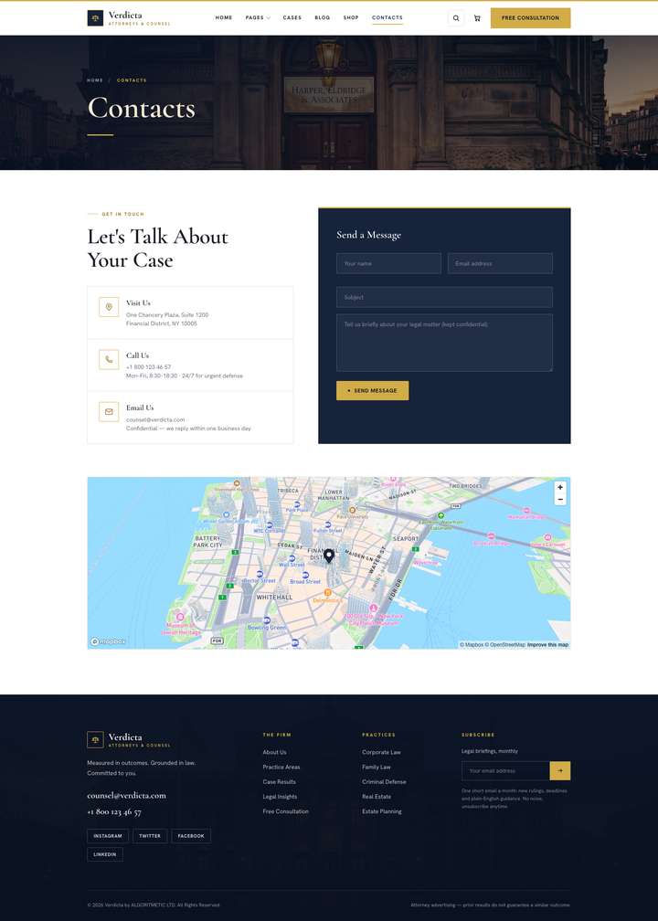 Verdicta Navy — Contacts + Map page