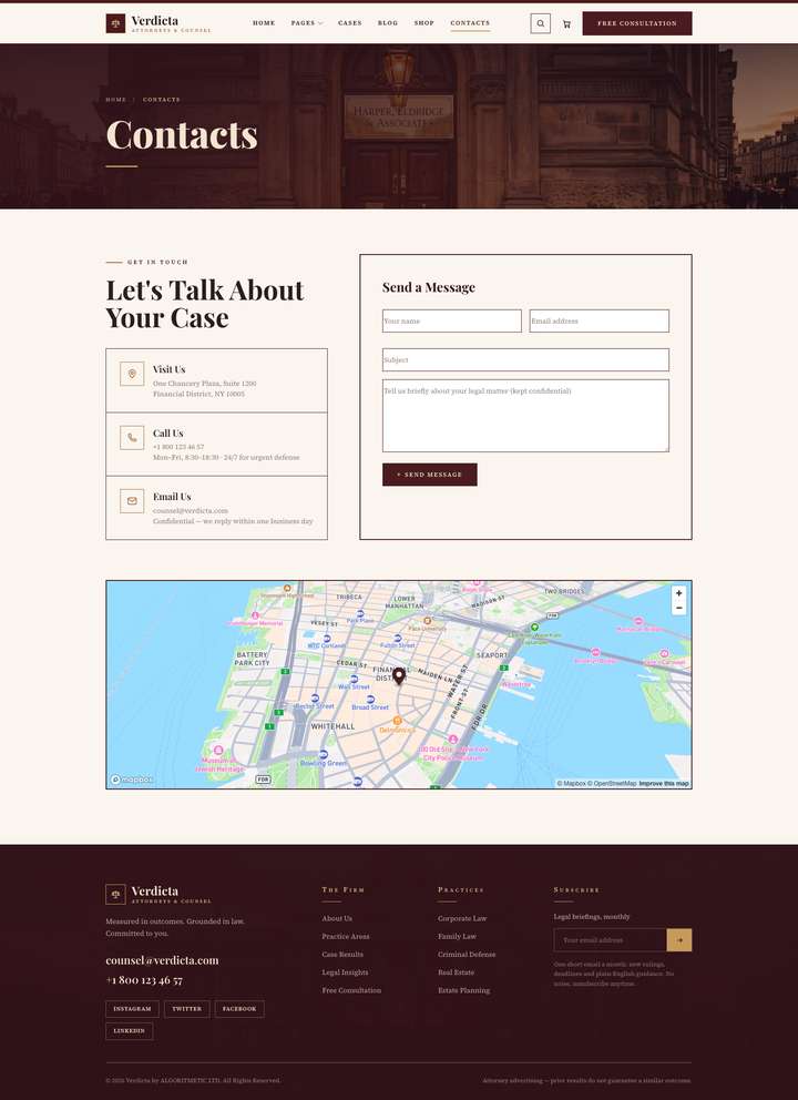 Heritage — Contacts + Map page